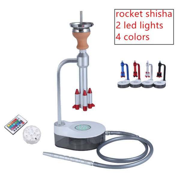 Rocket Aluminum Acrylic Water Pipe Smoking Portable Hookah With LED Light - Image 5